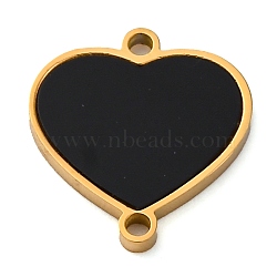 304 Stainless Steel Black Enamel Heart Connector Charms, Ion Plating(IP), Golden, 13x12x1.5mm, Hole: 1.2mm(STAS-M105-28G)