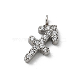 304 Stainless Steel Micro Pave Cubic Zirconia Charms, Constellation, Sagittarius, 12x6x2mm, Hole: 1.8mm(STAS-Z107-09P-11)