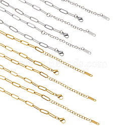 10Pcs 2 Colors 316L Surgical Stainless Steel Paperclip Chain Necklaces, with Alloy Lobster Claw Clasps, Real Gold Plated & Stainless Steel Color, 17.91 inch(45.5cm), 5pcs/color(NJEW-DC00010)