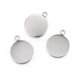 304 Stainless Steel Pendant Cabochon Settings, Plain Edge Bezel Cups, Flat Round, Stainless Steel Color, Tray: 20mm, 27x22x2mm, Hole: 3mm(STAS-F191-14P-G)