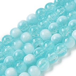 Crackle Glass Beads Strands, Rondelle, Turquoise, 8mm, Hole: 1mm, about 108~111pcs/strand, 309.45''(786cm)(GLAA-U001-8mm-08)