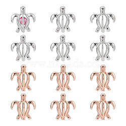 12Pcs 2 Colors Hollow Brass Bead Cage Pendants, Sea Turtle, Platinum & Rose Gold, Inner Size: 8x10mm, 19x17x10mm, Hole: 2mm, 6pcs/color(KK-AR0004-06)