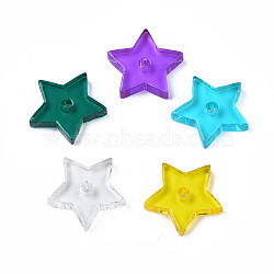 Transparent Acrylic Beads, Star, Mixed Color, 14x14.5x2.5~3mm, Hole: 1.8mm(X-BACR-N001-010)