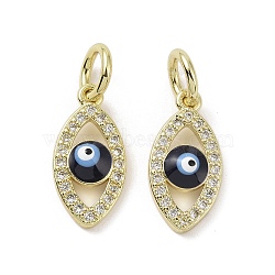 Real 18K Gold Plated Brass Micro Pave Cubic Zirconia Pendants, with Enamel and Jump Ring, Evil Eye Charms, Colorful, 15x7.5x3mm, Hole: 4mm(KK-L209-069G-05)