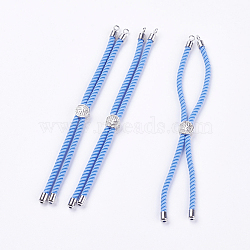 Nylon Twisted Cord Bracelet Making, Slider Bracelet Making, with Brass Findings, Cadmium Free & Lead Free, Long-Lasting Plated, Tree of Life, Light Blue, Real Platinum Plated, 210~220x2mm, Hole: 2mm(MAK-F018-03P-RS)