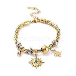 Crystal Rhinestone Star Charm Bracelet, with Ion Plating(IP) 304 Stainless Steel Popcorn Chains, Golden, 7-1/4 inch(18.5cm)(BJEW-F466-06G)