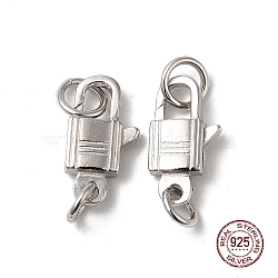 Anti-Tarnish Rhodium Plated 925 Sterling Silver Lobster Claw Clasps, with Jump Rings, Lock, Platinum, 11.5x6x2.5mm(STER-D006-20P)