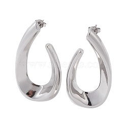 Brass Stud Earrings, Teardrop, Platinum, 42x22mm(EJEW-M244-14P)