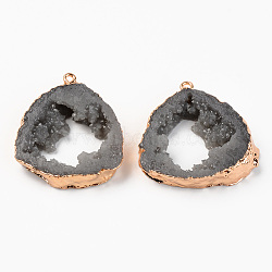 Druzy Resin Pendants, Imitation Geode Druzy Agate Slices, with Edge Light Gold Plated Iron Loops, Nuggets, Gray, 38~39x32.5~33.5x7~8mm, Hole: 1.6mm(RESI-R428-024B)