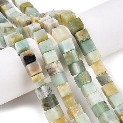 Natural Flower Amazonite Beads Strands, Cube, 8~8.5x8~8.5x8~8.5mm, Hole: 1.2mm, about 47~49pcs/strand, 15.35~15.79'''(39~40.1cm)(G-T139-8x8-31A)