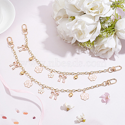 WADORN 2Pcs Brass Cable Chains Bag Strap Extender, with Alloy Enamel Flower Pendants, Alloy Heart Charms & Swivel Clasps, Bowknot Pattern, 32~32.5cm, Pendant: 15~19x13~15.5x1.5~2.5mm(FIND-WR0002-46A)