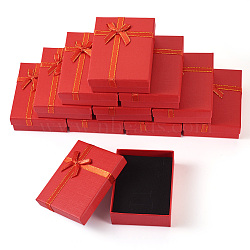 Rectangle Paper Jewelry Set Storage Boxes with Bowknot, Necklaces Rings Gift Case with Sponge Inside, FireBrick, 8.7x6.7x2.6cm(CON-TAC0014-04D)