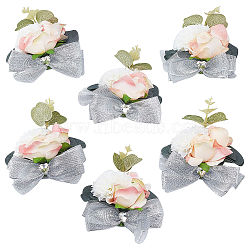 Silk Cloth Silk Ribbon Wrist Corsage, with Silk Cloth Imitation Flower and Cloth Stretch Bracelets, for Wedding, Party Decorations, Moccasin, 114x98mm(AJEW-WH0277-62A)