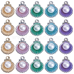 50Pcs 5 Colors Alloy Enamel Charms, with Plastic Bead, Cadmium Free & Lead Free, Shell, Mixed Color, 14.5x11.5x7mm, Hole: 1.2mm, 10pcs/color(ENAM-SC0004-01)