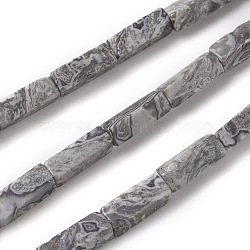 Natural Map Stone/Picasso Stone/Picasso Jasper Beads Strands, Cuboid, 13~14x4~4.5x4~4.5mm, Hole: 1.2mm, about 30pcs/strand, 39cm(X-G-G837-05)