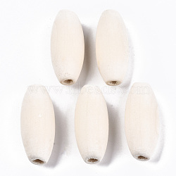 Unfinished Natural Wood Beads, Undyed, Large Hole Beads, Oval, Old Lace, 35x14mm, Hole: 4mm(WOOD-R270-01)