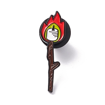 Flower with Flame Enamel Pin, Outdoor Alloy Brooch for Backpack Clothes, Electrophoresis Black, Red, 28x8x1mm