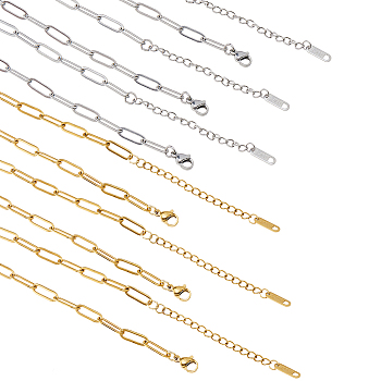 10Pcs 2 Colors 316L Surgical Stainless Steel Paperclip Chain Necklaces, with Alloy Lobster Claw Clasps, Real Gold Plated & Stainless Steel Color, 17.91 inch(45.5cm), 5pcs/color