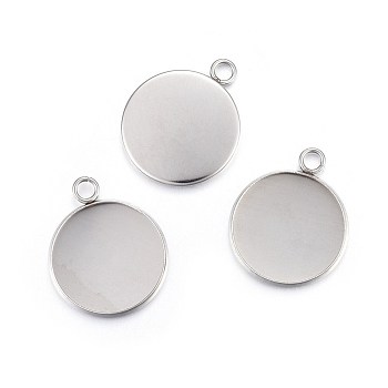 304 Stainless Steel Pendant Cabochon Settings, Plain Edge Bezel Cups, Flat Round, Stainless Steel Color, Tray: 20mm, 27x22x2mm, Hole: 3mm
