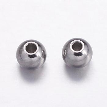 304 Stainless Steel Spacer Beads, Round, Stainless Steel Color, Hole: 2.5mm, 5x4.5mm