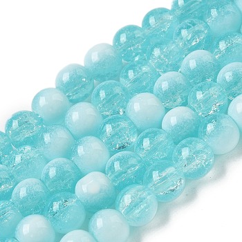 Crackle Glass Beads Strands, Rondelle, Turquoise, 8mm, Hole: 1mm, about 108~111pcs/strand, 309.45''(786cm)