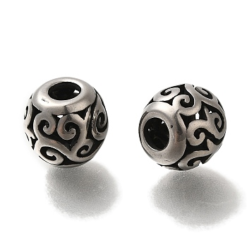 304 Stainless Steel European Beads, Large Hole Beads, Rondelle, Antique Silver, 10.5x9.5mm, Hole: 4mm