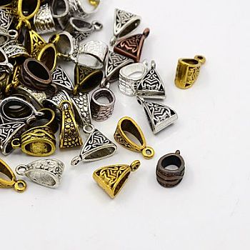 Tibetan Style Tube Bails, Loop Bails, Bail Beads, Triangle, Mixed Color, 14~15x7~10x6.5~9mm, Hole: 1.5mm, Inner Diameter: 2.5mm