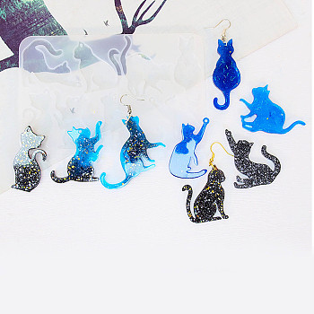 Cat Shape DIY Pendant Silhouette Silicone Molds, Resin Casting Molds, for UV Resin, Epoxy Resin Craft Making, 91x140x4mm, Hole: 1.8mm, Inner Diameter: 40~56x22~55mm