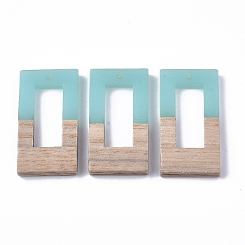 Resin & Walnut Wood Pendants, Rectangle, Light Sky Blue, 38x19.5x4mm, Hole: 2mm