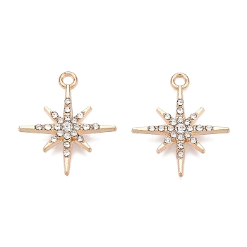 Rack Plating Alloy Pendants, with Rhinestone, Star, Golden, 20.5x18x2mm, Hole: 1.6mm