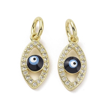 Real 18K Gold Plated Brass Micro Pave Cubic Zirconia Pendants, with Enamel and Jump Ring, Evil Eye Charms, Colorful, 15x7.5x3mm, Hole: 4mm