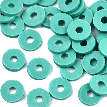 Handmade Polymer Clay Beads, for DIY Jewelry Crafts Supplies, Disc/Flat Round, Heishi Beads, Medium Turquoise, 4x1mm, Hole: 1mm, about 55000pcs/1000g