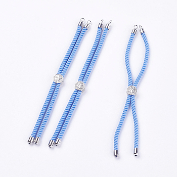 Nylon Twisted Cord Bracelet Making, Slider Bracelet Making, with Brass Findings, Cadmium Free & Lead Free, Long-Lasting Plated, Tree of Life, Light Blue, Real Platinum Plated, 210~220x2mm, Hole: 2mm