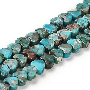 Synthetic Regalite/Imperial Jasper/Sea Sediment Jasper Beads Strands, Dyed, Heart, Turquoise, 5x6x3~3.5mm, Hole: 1.2mm, about 81~84pcs/strand, 15.94~16.26 inch(40.5~41.3cm)