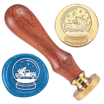 Wax Seal Stamp Set, Brass Sealing Wax Stamp Head, with Wood Handle, for Envelopes Invitations, Gift Card, Christmas Crystal Ball, 83x22mm, Stamps: 25x14.5mm