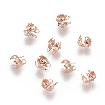 304 Stainless Steel Bead Tips, Calotte Ends, Clamshell Knot Cover, Rose Gold, 6x4mm, Hole: 1mm