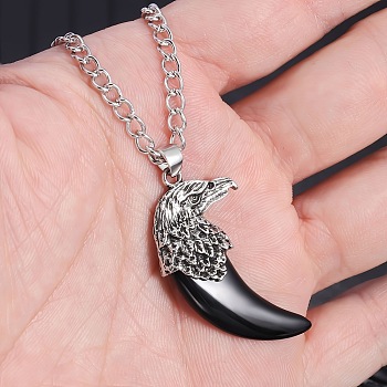 Eagle Head with Moon Pendant Necklaces for Men