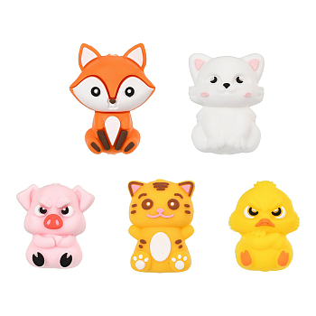5Pcs 5 Styles Silicone Focal Beads, Mixed Animals, Mixed Shapes, 23~30x15~23x14~16.5mm, Hole: 2mm, 1pc/style