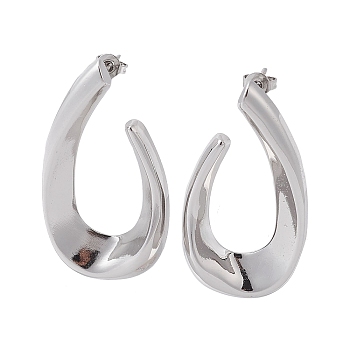 Brass Stud Earrings, Teardrop, Platinum, 42x22mm