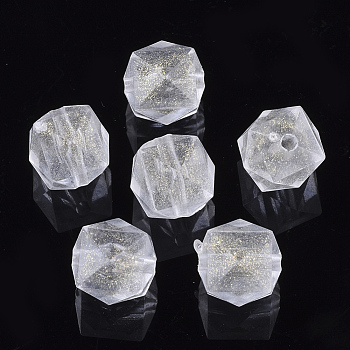 Transparent Acrylic Beads, Glitter Beads, Cube, Faceted, Clear, 10x10x10mm, Hole: 1.5mm