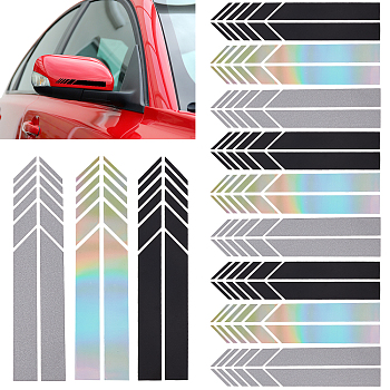 12Sets 3 Colors Waterproof Reflective PET Car Stickers, with Adhesive Tape, For Car Decorations, Arrow, Mixed Color, 14x3cm, 2pcs/set, 4sets/color