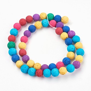 Natural Lava Rock Beads Strands, Dyed, Round, Mixed Color, 8mm, Hole: 1mm