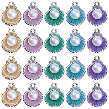 50Pcs 5 Colors Alloy Enamel Charms, with Plastic Bead, Cadmium Free & Lead Free, Shell, Mixed Color, 14.5x11.5x7mm, Hole: 1.2mm, 10pcs/color