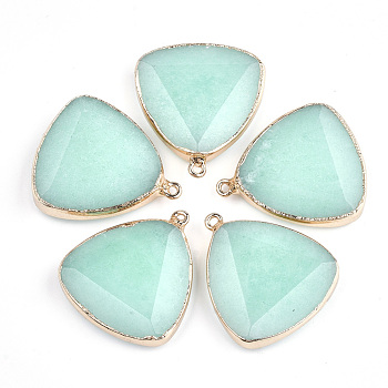 Electroplate Natural  Amazonite Pendants, with Iron Findings, Faceted, Triangle, Golden, 34x30x7mm, Hole: 1.8mm
