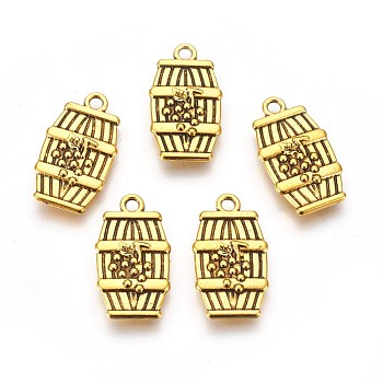 Tibetan Style Alloy Pendants, Lead Free, Cadmium Free and Nickel Free, Drum, Antique Golden Color, Size: about 26mm long, 15mm wide, 4mm thick, hole: 1.5mm