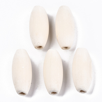 Unfinished Natural Wood Beads, Undyed, Large Hole Beads, Oval, Old Lace, 35x14mm, Hole: 4mm