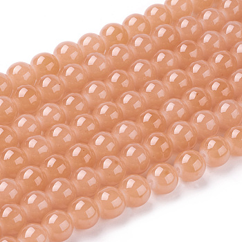 Imitation Jade Glass Beads Strands, Spray Painted, Round, Light Salmon, 8mm, Hole: 1.3~1.6mm, about 100pcs/strand, 31.4 inch