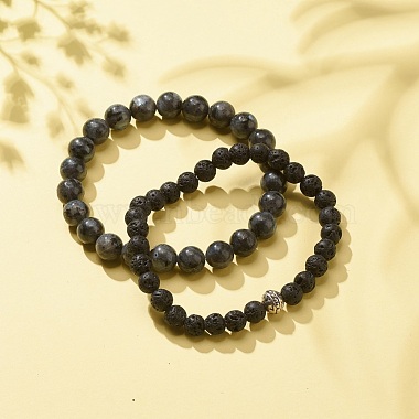 2Pcs 2 Style Natural Gemstone & Lava Rock Stretch Bracelets Set(BJEW-JB08193)-4