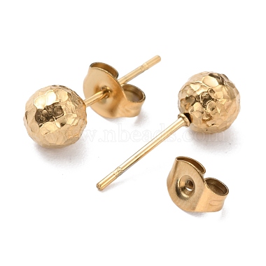 Ion Plating(IP) Textured Round Bead 304 Stainless Steel Stud Earring Findings(EJEW-O104-01G-A)-4
