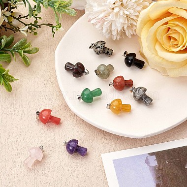 12 pièces pierre gemme champignon pendentif à breloque cristal champignon pendentifs en pierre naturelle couleur mélangée pour bijoux collier boucle d'oreille faisant de l'artisanat(JX550A)-2